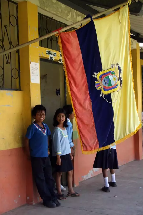 A few children standing outside the Sani Village School.