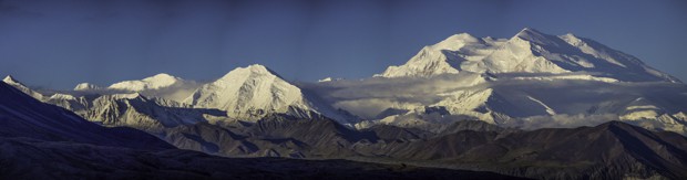 Mt. Mckinley mountain range as seen from land tour in Denali National Park in Alaska. 