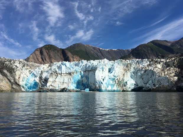 Sawyer Glacier in Tracy Arm Fjord seen from a small ship cruising in ALaska. 