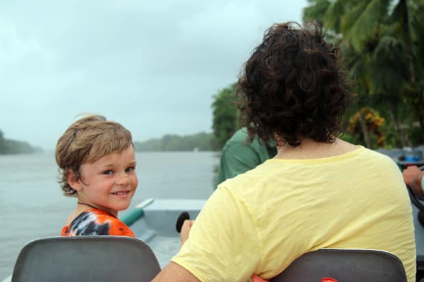 Family on a skiff excursion off their small ship cruise. 