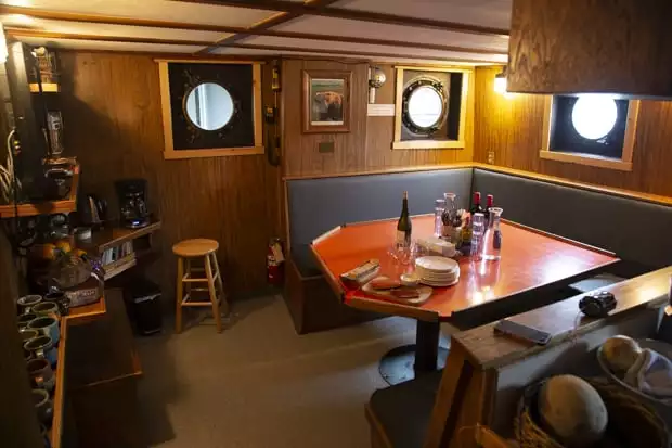 Dining area aboard Ursus small ship cruise in Alaska. 