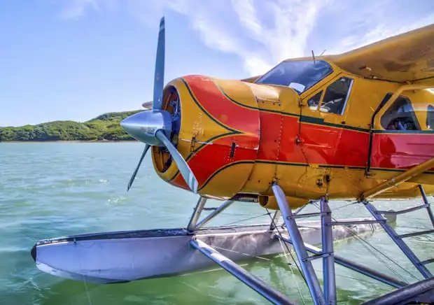 Float plane on the water in Alaska. 