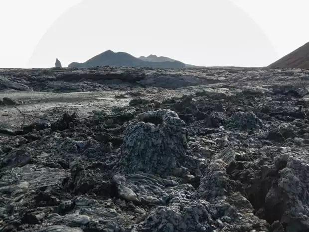 Barren volcanic rock and remnants of black lava flow on a island in the Galapagos.