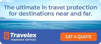 Travelex travel insurance logo with button to get an insurance quote