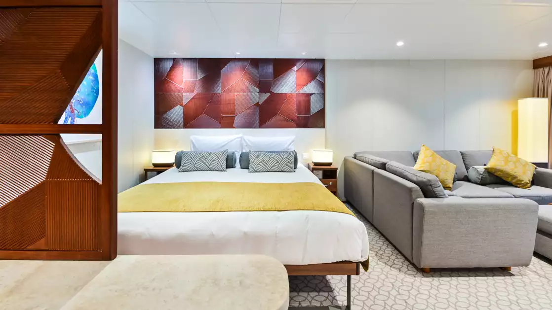 Featuring a full sized King bed with all the comforts you deserve aboard the Coral Geographer off the coast of Australia