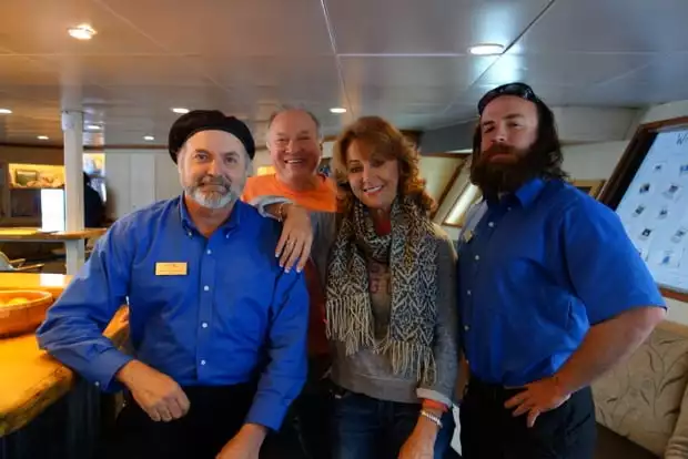 Crew aboard the small cruise ship Wilderness Discoverer in Alaska. 