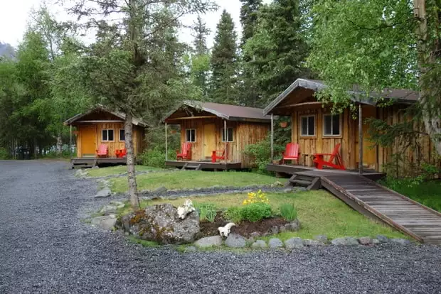 3 cabins at the Kenai riverside wilderness lodge on the kenai peninsula in Alaska. 