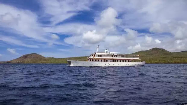 Historic motor yacht Grace currently sailing in the Galapagos Islands. 