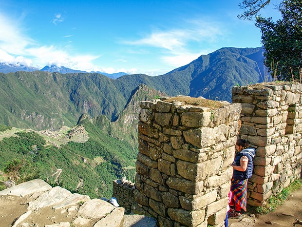 View of the citadel from the Sun Gate at Machu Picchu. 