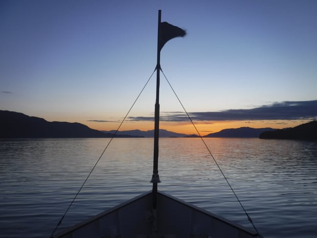 Sunset from the bow of the S.S. Legacy small ship cruise in Alaska.