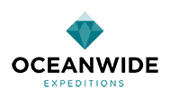 Oceanwide Expeditions logo with green and white diamond.