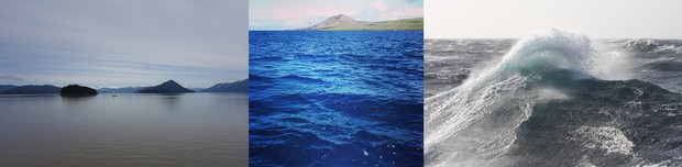 Calm and rough waters varying between Alaska, Galapagos, and Drake Passage. 