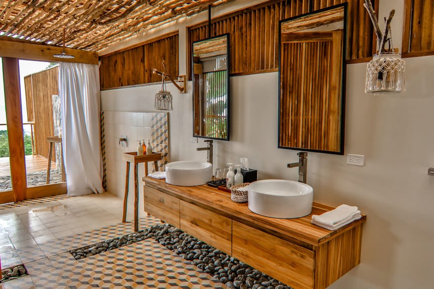 an open air sink area in a cabana at the Lapa Rios Eco Lodge in Costa Rica