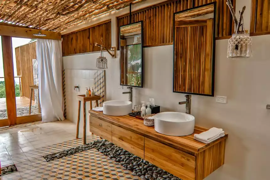 an open air sink area in a cabana at the Lapa Rios Eco Lodge in Costa Rica