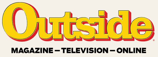 Outside Magazine logo, consisting of yellow bold block text with red shadow spelling Outside. Underneath, black text saying magazine, television and online. 