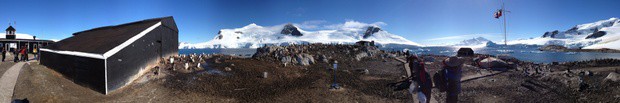 Panoramic of research station in Antarctica 