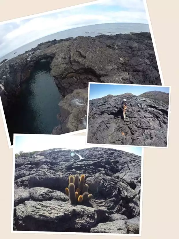 collage of galapagos scenery and a female solo traveler on a sunny day