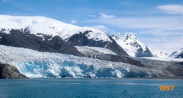 A glacier in Alaska on a sunny day