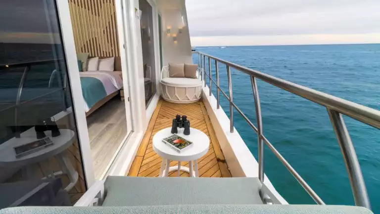Take your morning coffee out on your balcony and relax and enjoying the beauty of the Galapagos while aboard the Elite
