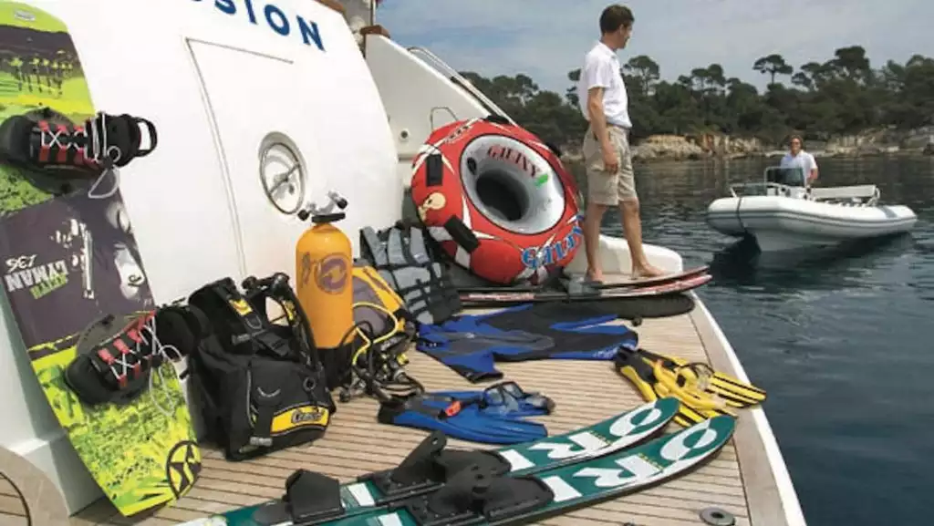 Every yacht comes equipped with the same water activity gear