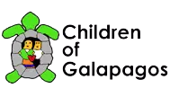 Children of Galapagos logo with kids atop tortoise cartoon graphic.