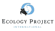 Ecology Project International logo with turtle in wave swirls.