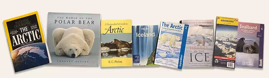 A collage of book covers of the top Arctic books and recommended reading when preparing for an Arctic cruise.