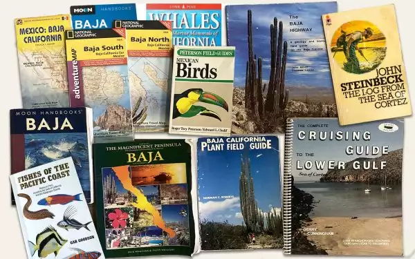 A collage of book covers of the top Baja books and recommended reading when preparing for a Baja small ship cruise.