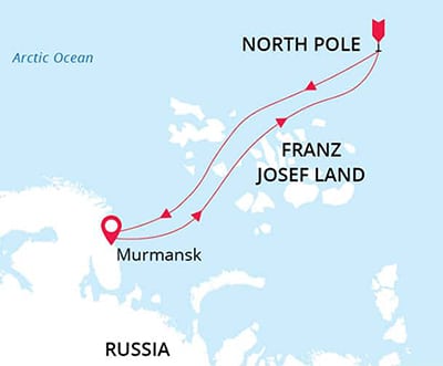 How to visit North Pole from Murmansk Russia route map