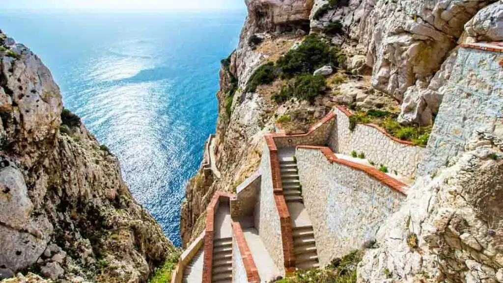 The stairway leading to the Neptune's Grotto, in Capo Caccia cliffs, near Alghero, in Sardinia, Italy