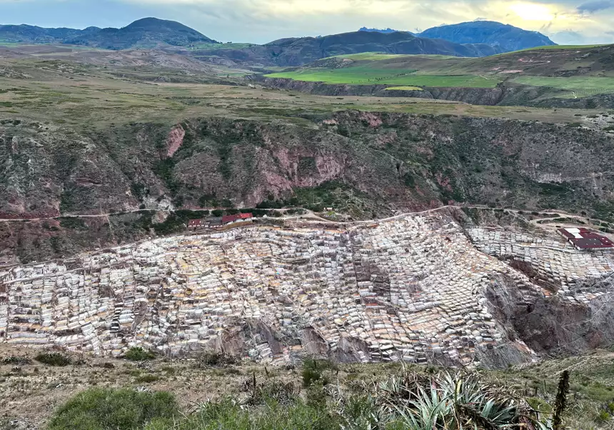 Maras open air salt pools in Sacred Valley of Peru thousands of pools filled with salt water are dug into the mountainside,