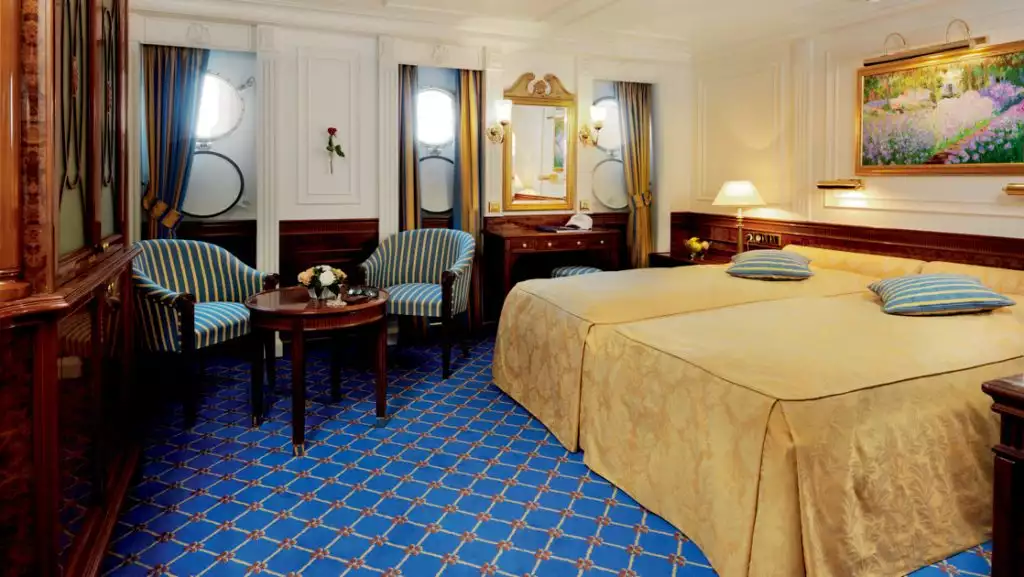 Category 3 cabin with double bed aboard Sea Cloud II: Lindblad