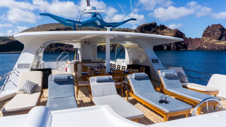 On the Sun Deck work on your tan while take a respite from the activities while aboard the Natural Paradise cruising in the Galapagos