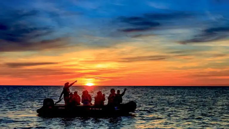 Guests enjoy a sunrise zodiac cruise in Isla Espiritu Santo Archipelago National Park, Gulf of California, Mexico.