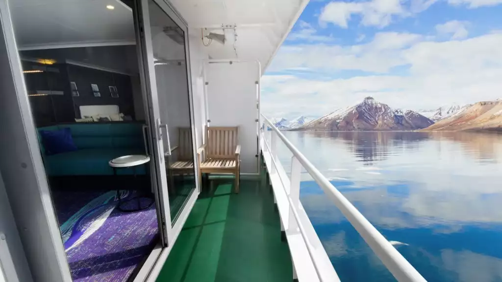 Grand Suite balcony aboard Hondius and Janssonius. Photo by; Geert Kroes