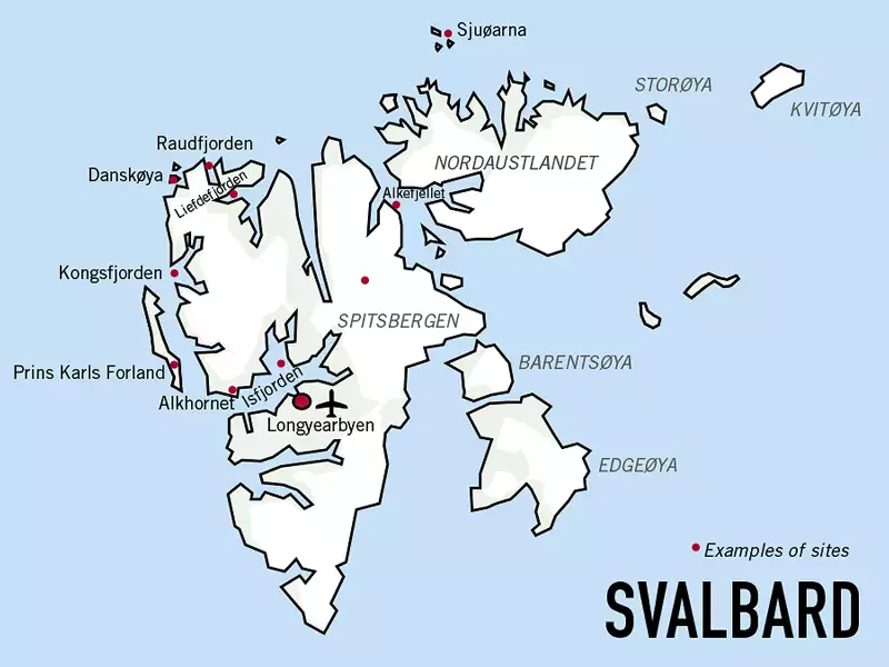 Route map of Svalbard Adventure Cruise, operating round-trip from Longyearbyen with visits along the northern and northwestern coast of Spitsbergen & possibly north of Nordaustlandet.