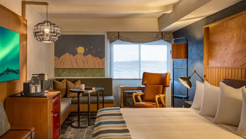 Room with double bed at The Wildbirch Hotel, Anchorage
