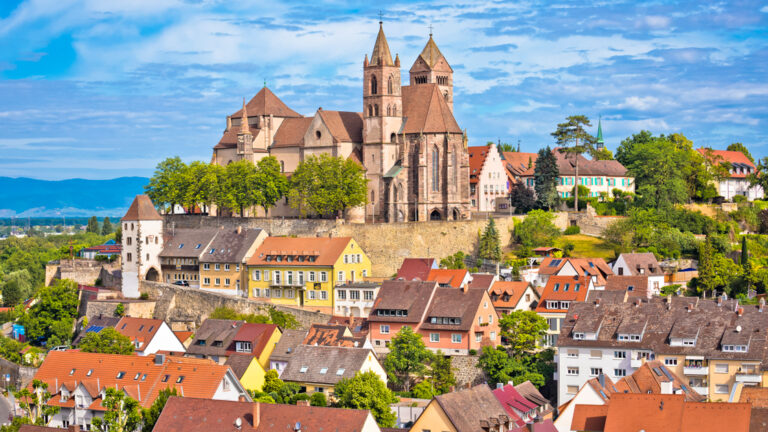 Historic town of Breisach cathedral and rooftops view, Baden-Württemberg region of Germany